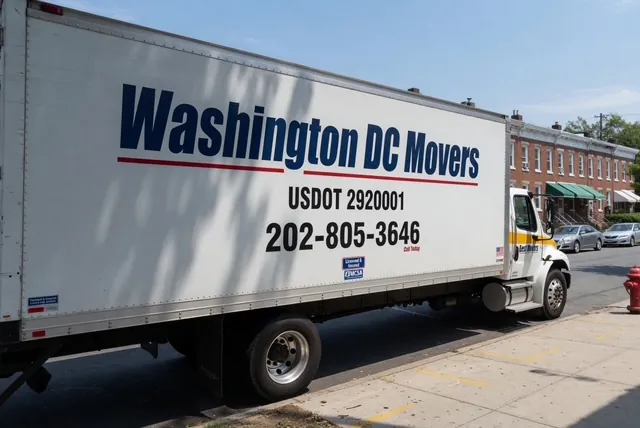 Long distance moving truck from Washington DC on the road