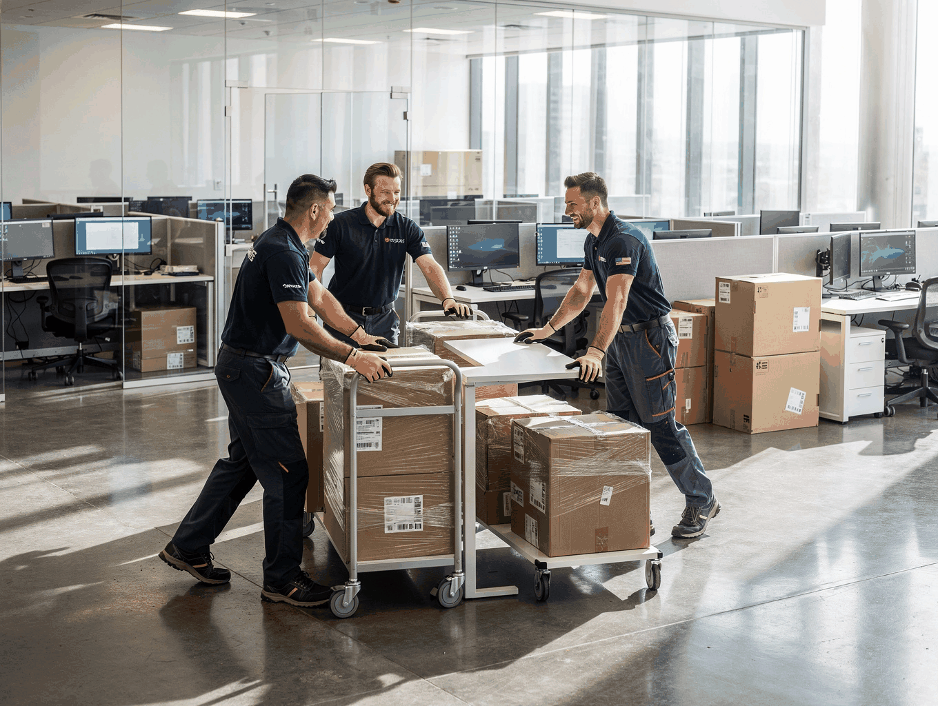 Office equipment being prepared for relocation